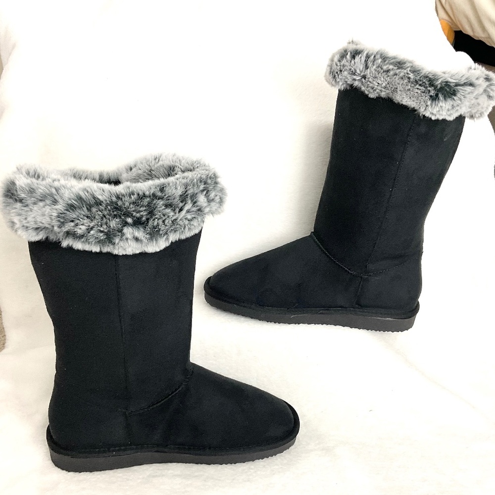 HStylish Black  Slip On Calf High Fur-Lined Waterproof Winter Snow Boot - Picture 7 of 15